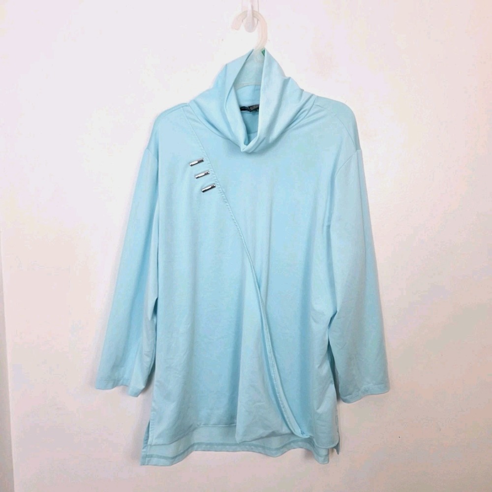 Jamie Sadock Light Blue Turtleneck 3/4 Sleeve Sporty Athleisure Shirt Size Large